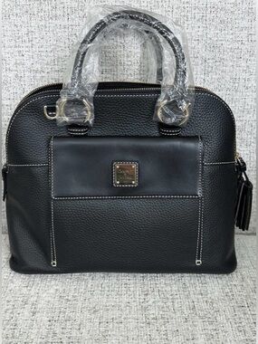Dooney & Bourke Black Pebble Leather Satchel with Top Handles